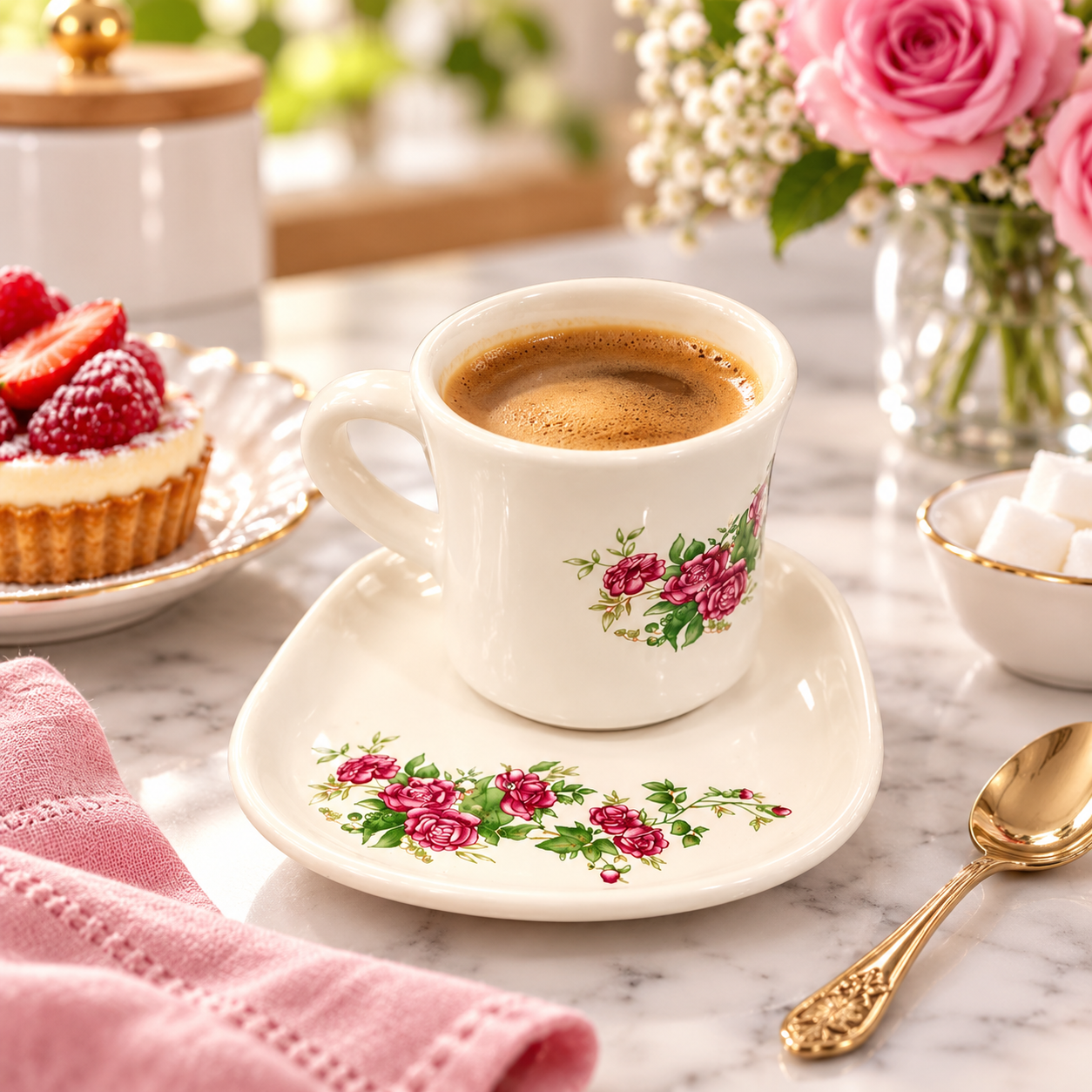 فنجان و نعلبکی سرامیکی سنتی دست‌ساز طرح گل