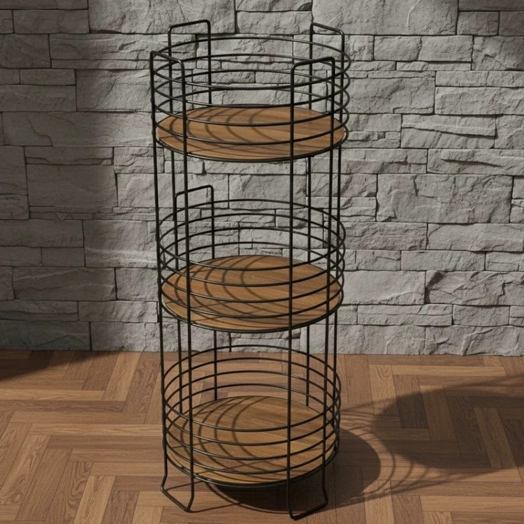 سبد سیب زمینی و پیاز 3 طبقه گرد ضخیم کف چوبی