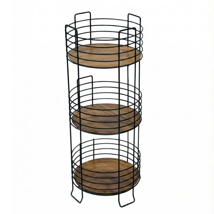 سبد سیب زمینی و پیاز 3 طبقه گرد ضخیم کف چوبی