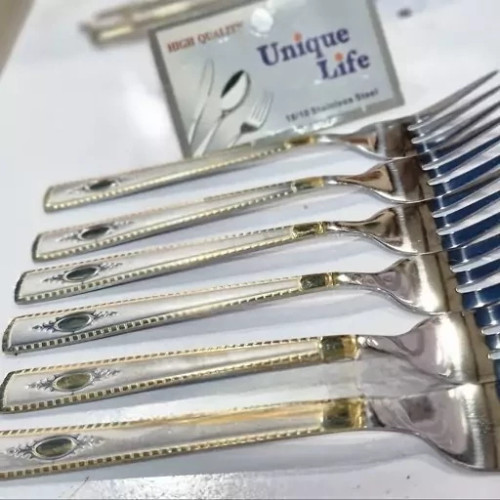 چنگال میوه خوری استیل طلایی یونیک لایف بسته 6 عددی