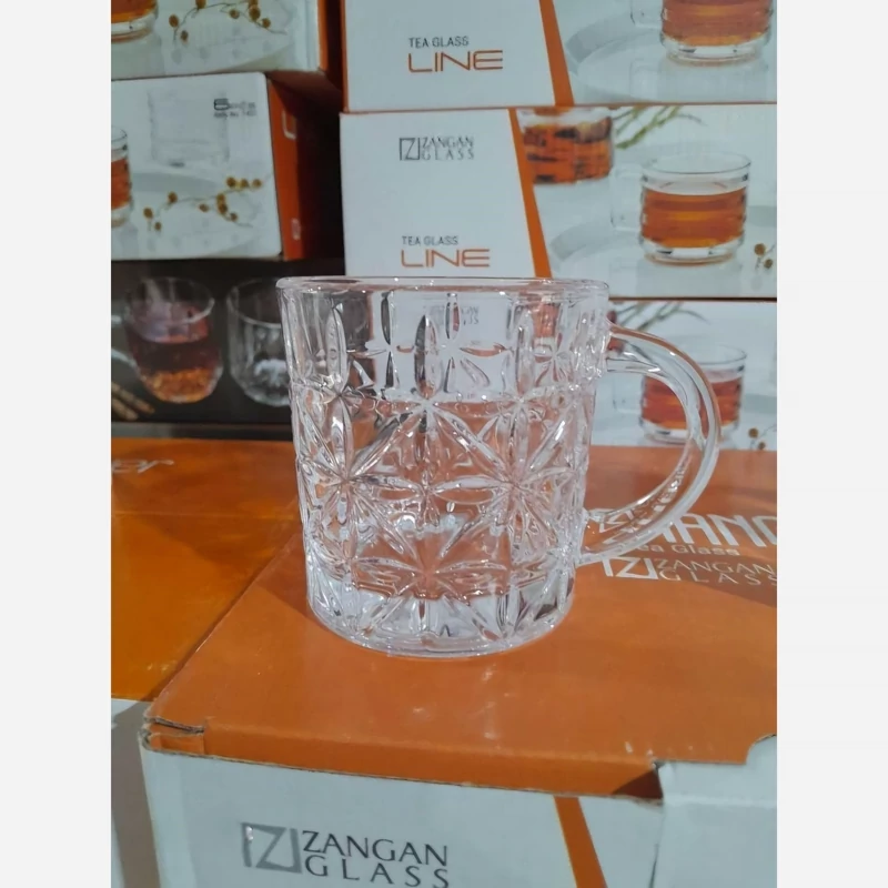 نیم لیوان فلاور بلور زنگان شیشه ای و دسته دار بسته 6 عددی