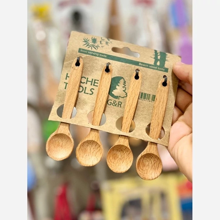 قاشق پیمانه چوبی ادویه 4 عددی ضد آب برند kitchen tools وارداتی