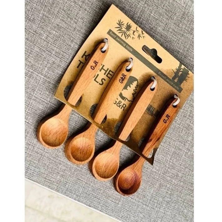 قاشق پیمانه چوبی ادویه 4 عددی ضد آب برند kitchen tools وارداتی