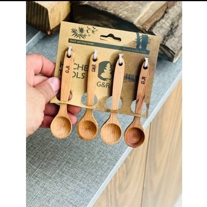 قاشق پیمانه چوبی ادویه 4 عددی ضد آب برند kitchen tools وارداتی