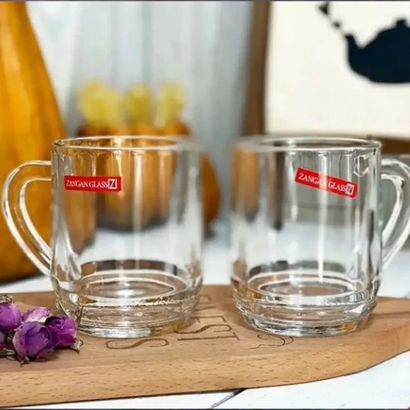 لیوان چای نیم لیوان راشل بلور زنگان شیشه ای دسته دار بسته 6 عددی