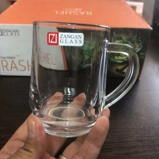 لیوان چای نیم لیوان راشل بلور زنگان شیشه ای دسته دار