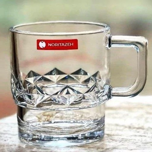 استکان چای طرح امگا دسته دار شیشه ای ضد شوک