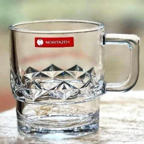 استکان چای طرح امگا دسته دار شیشه ای ضد شوک