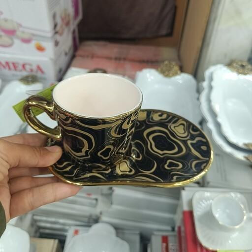 فنجان نعلبکی اسپرسو ریو طرح هرمس مشکی