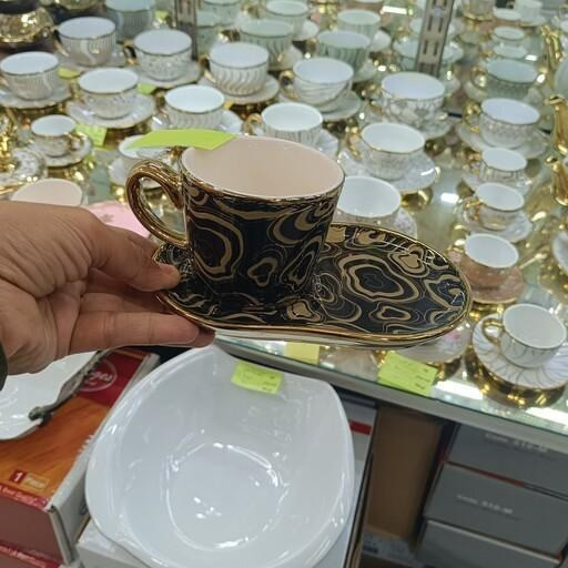 فنجان نعلبکی اسپرسو ریو طرح هرمس مشکی