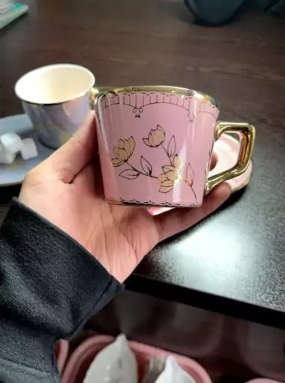 فنجان نعلبکی اسپرسو ریو طرح فلورا صورتی