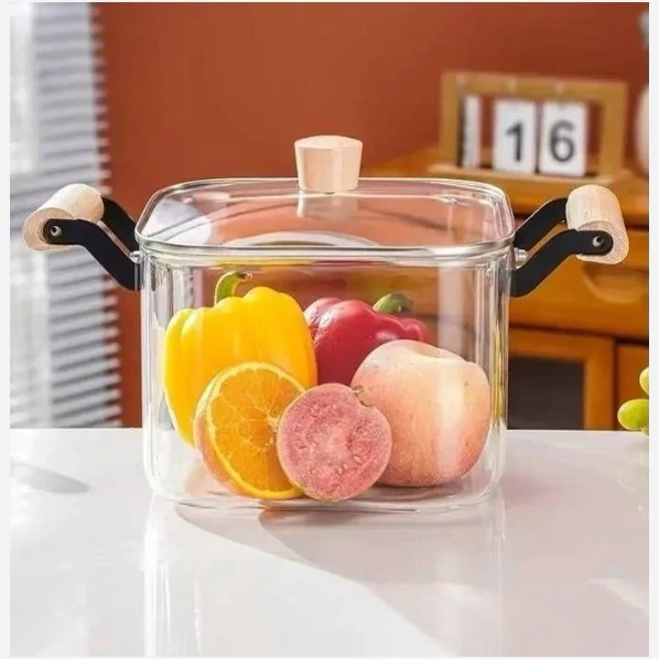 قابلمه پیرکس مربع شعله مستقیم۴ لیتری دسته بامبو وارداتی اصل اورجینال