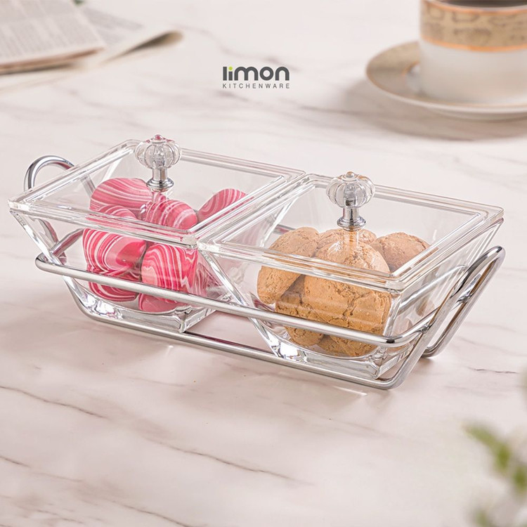 اردو خوری لیمون شیشه ای مربع 2 خانه