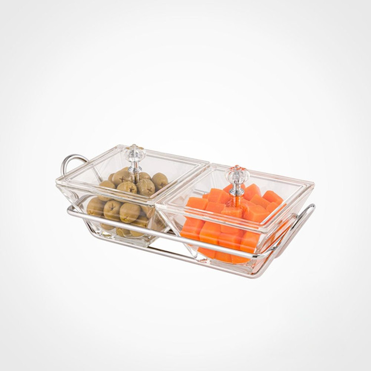 اردو خوری لیمون شیشه ای مربع 2 خانه