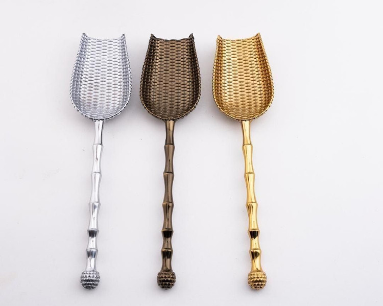 قاشق آجیل فلزی دسته طرح بامبو