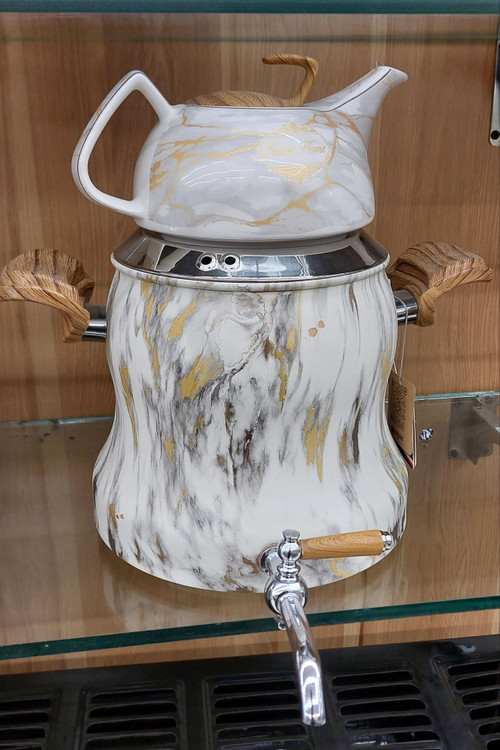 ست کتری قوری طرح سنگ با دسته چوبی