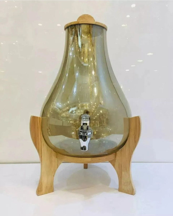 کلمن شیشه ای پایه چوبی مدل خمره ای شامپاین BLWOOD