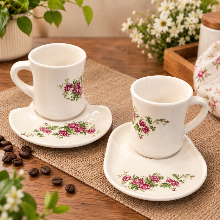 فنجان و نعلبکی سرامیکی سنتی دستساز طرح گل
