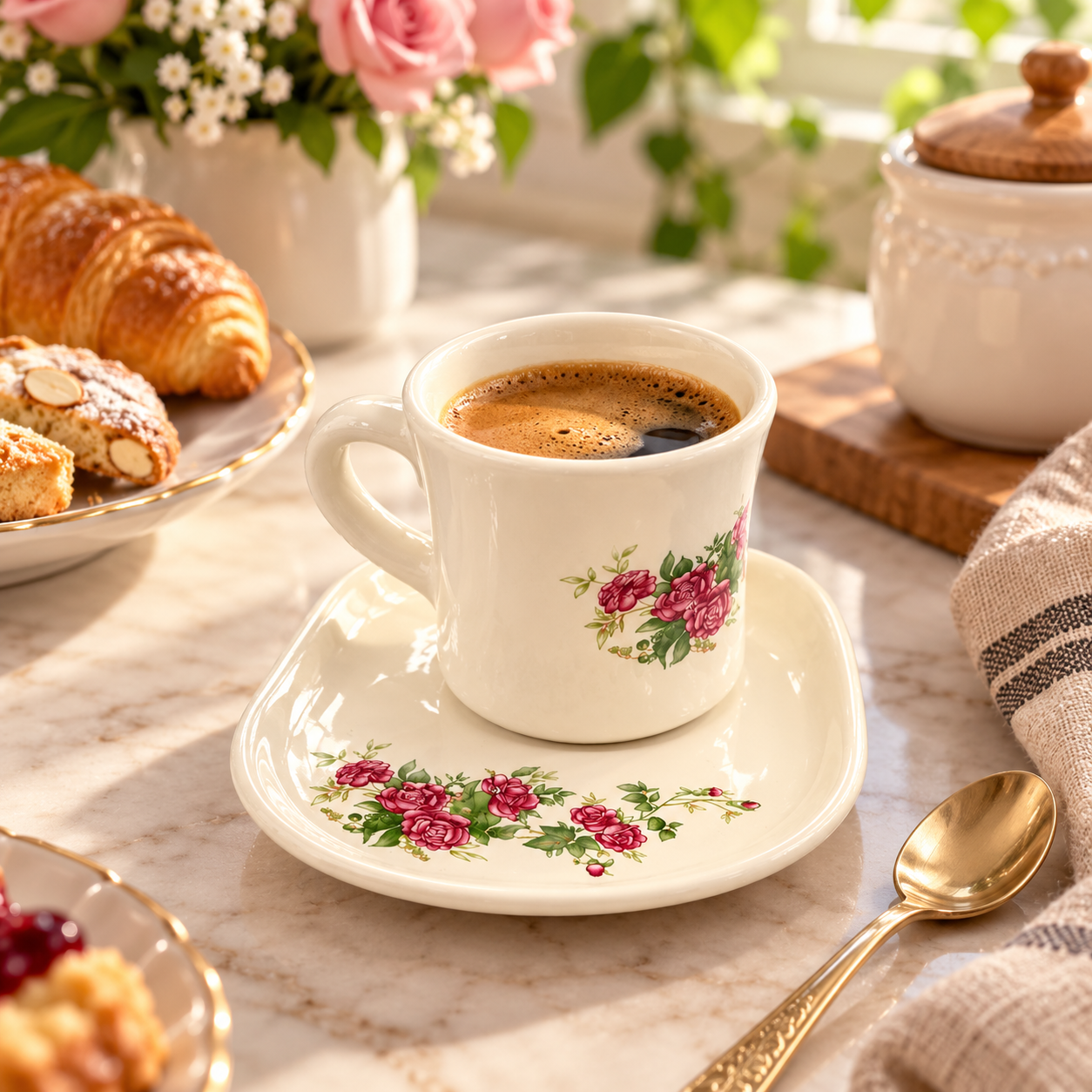 فنجان و نعلبکی سرامیکی سنتی دست‌ساز طرح گل