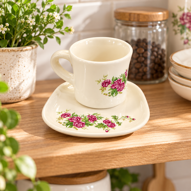 فنجان و نعلبکی سرامیکی سنتی دستساز طرح گل